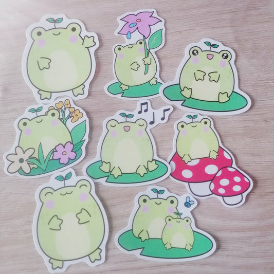 FROG THEME STICKER PACK X 8 - CUTE FROGS