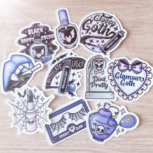 GOTH THEME STICKER PACK X 10 - PURPLE AND BLACK