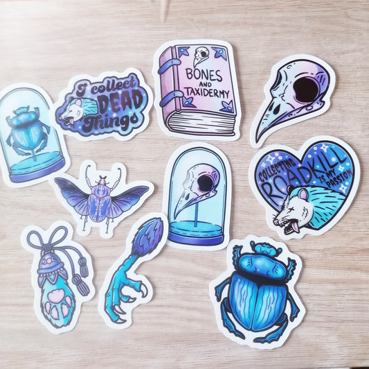 GOTH THEME STICKER PACK X 10 - CURIOSITIES, DEAD THINGS