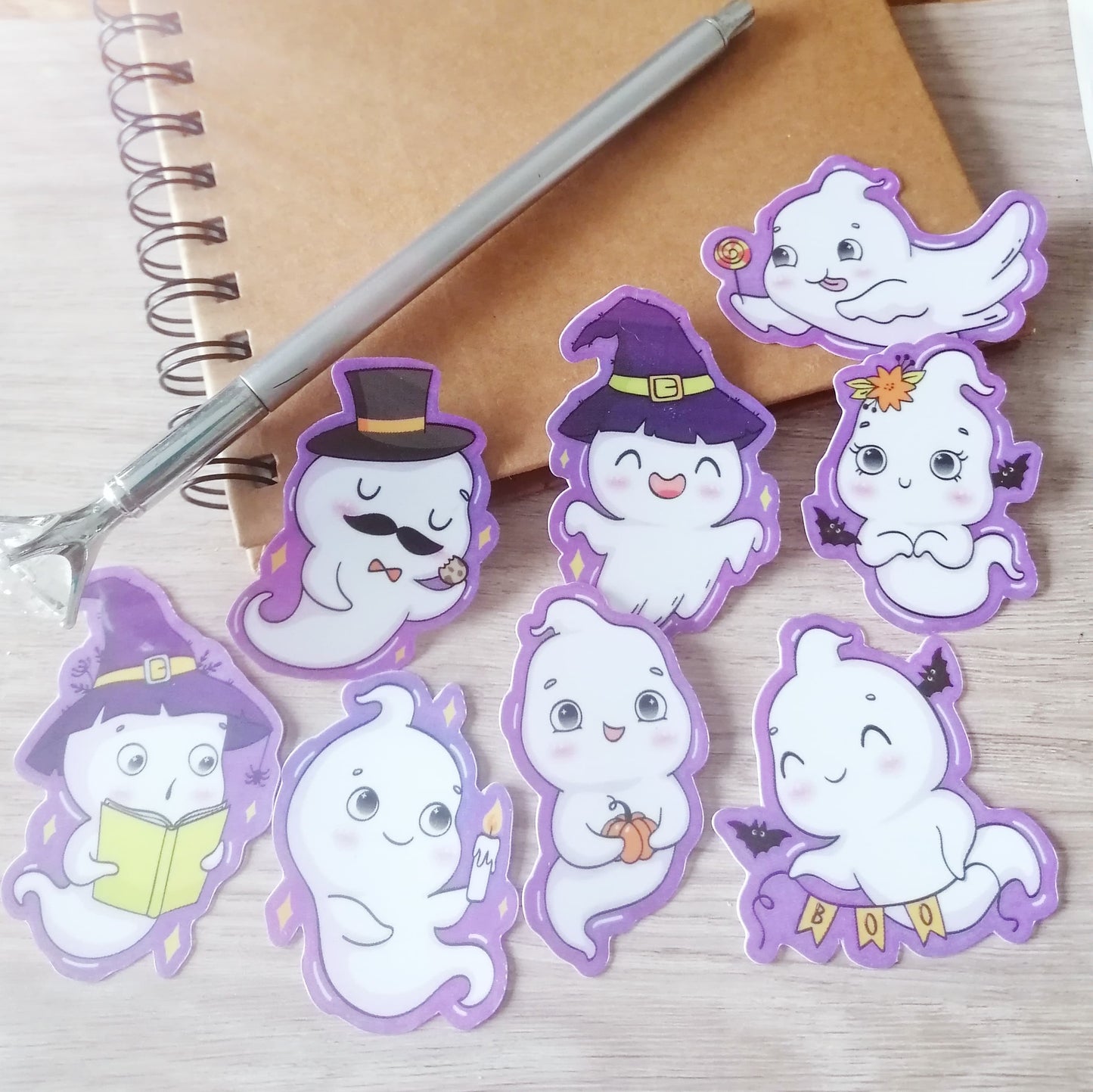 GHOST THEME STICKER PACK X 8 - CUTE GHOSTS