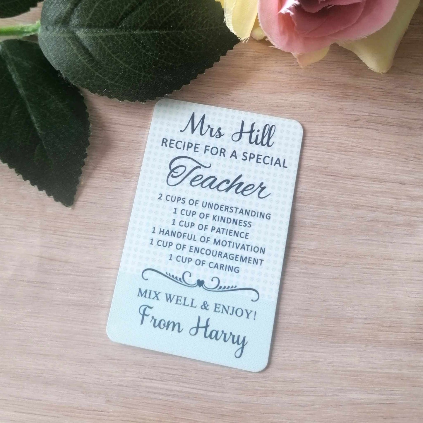 Teacher appreciation wallet card - personalised