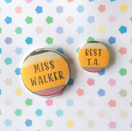 TEACHER - PENCIL DESIGN - PERSONALISABLE - MAGNET/BADGE/KEYRING