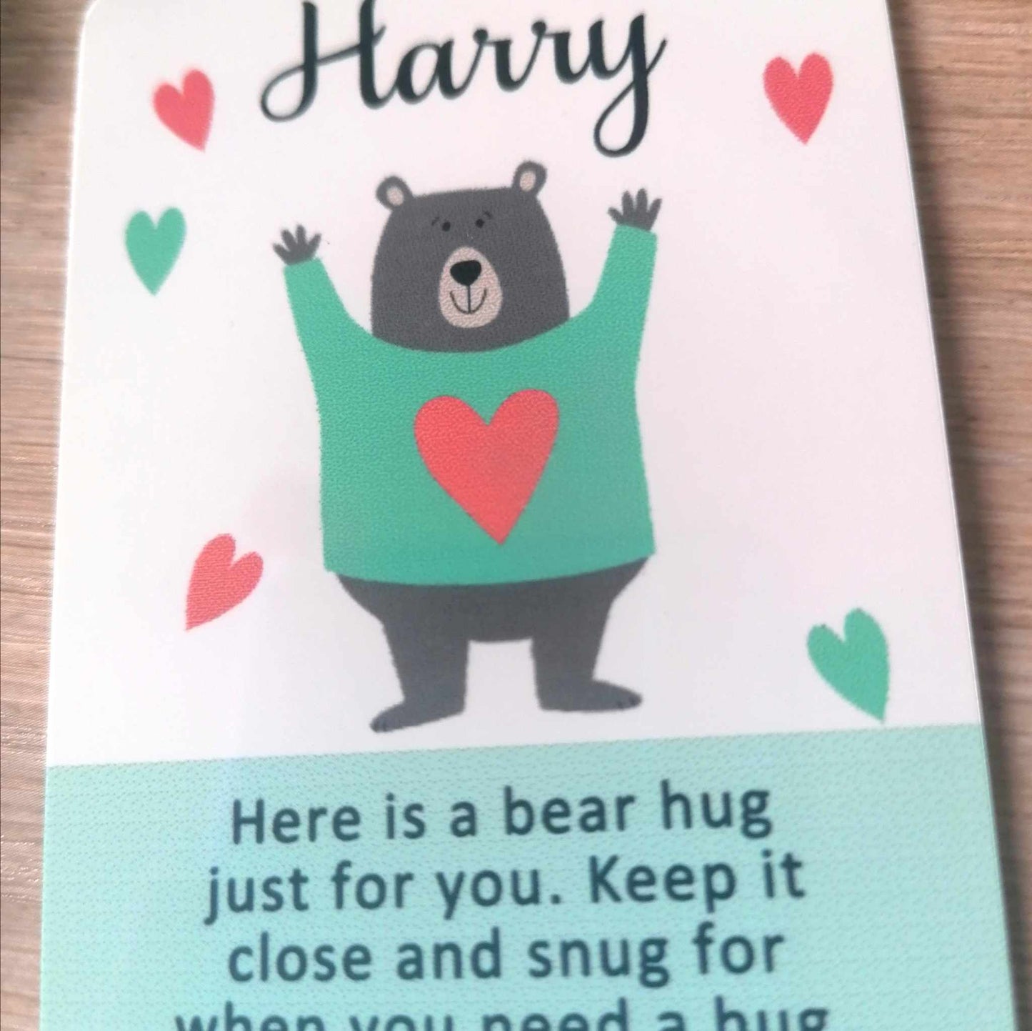 Pocket bear hug wallet card - personalised