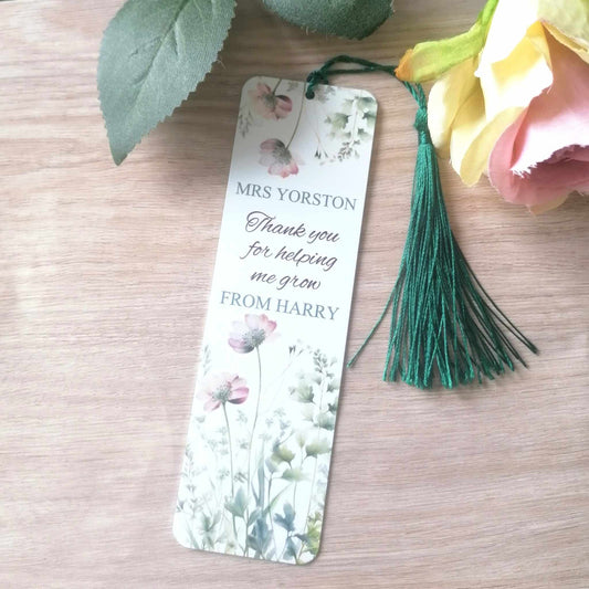 Teacher bookmark - floral - personalised