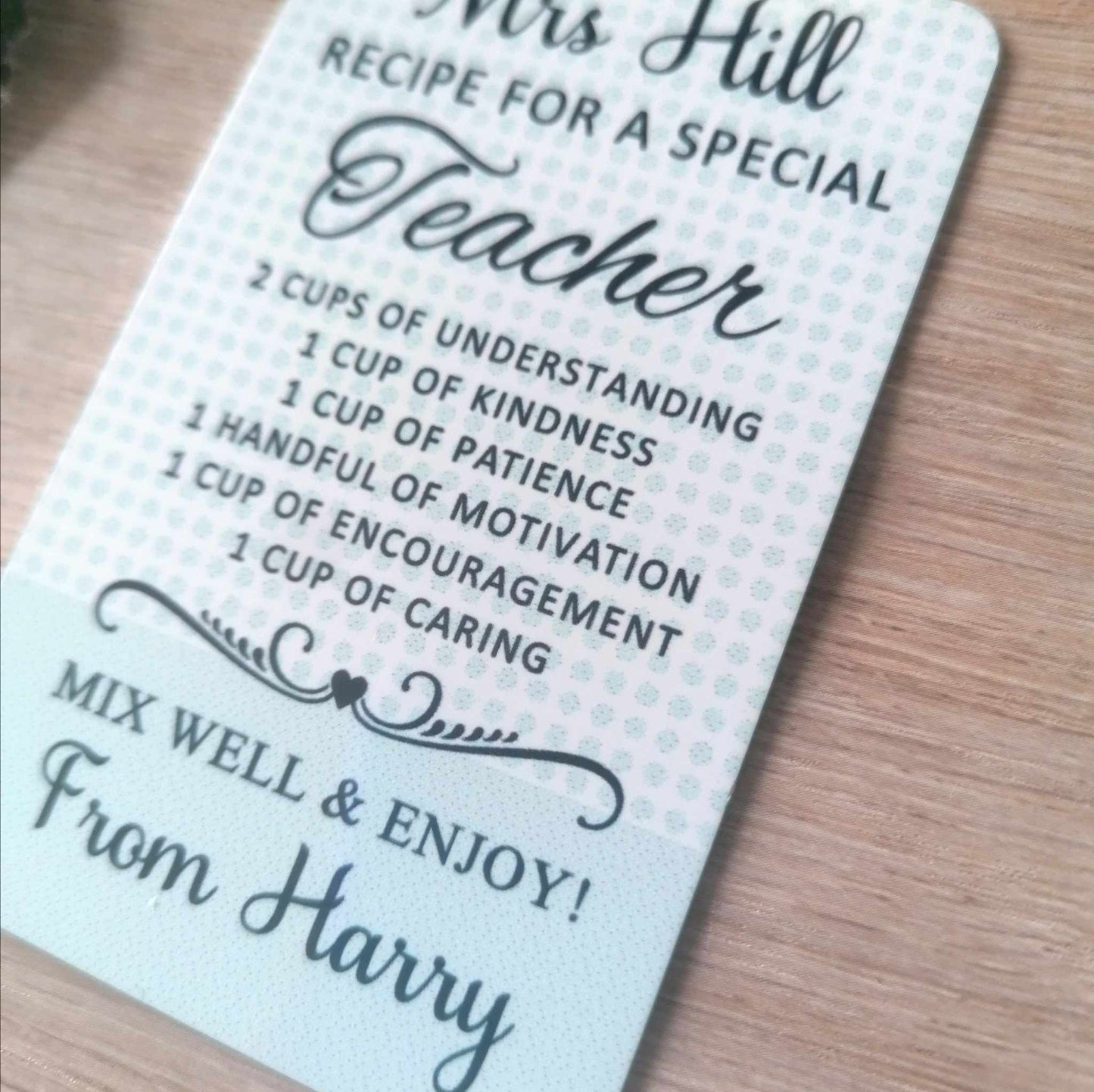 Teacher appreciation wallet card - personalised