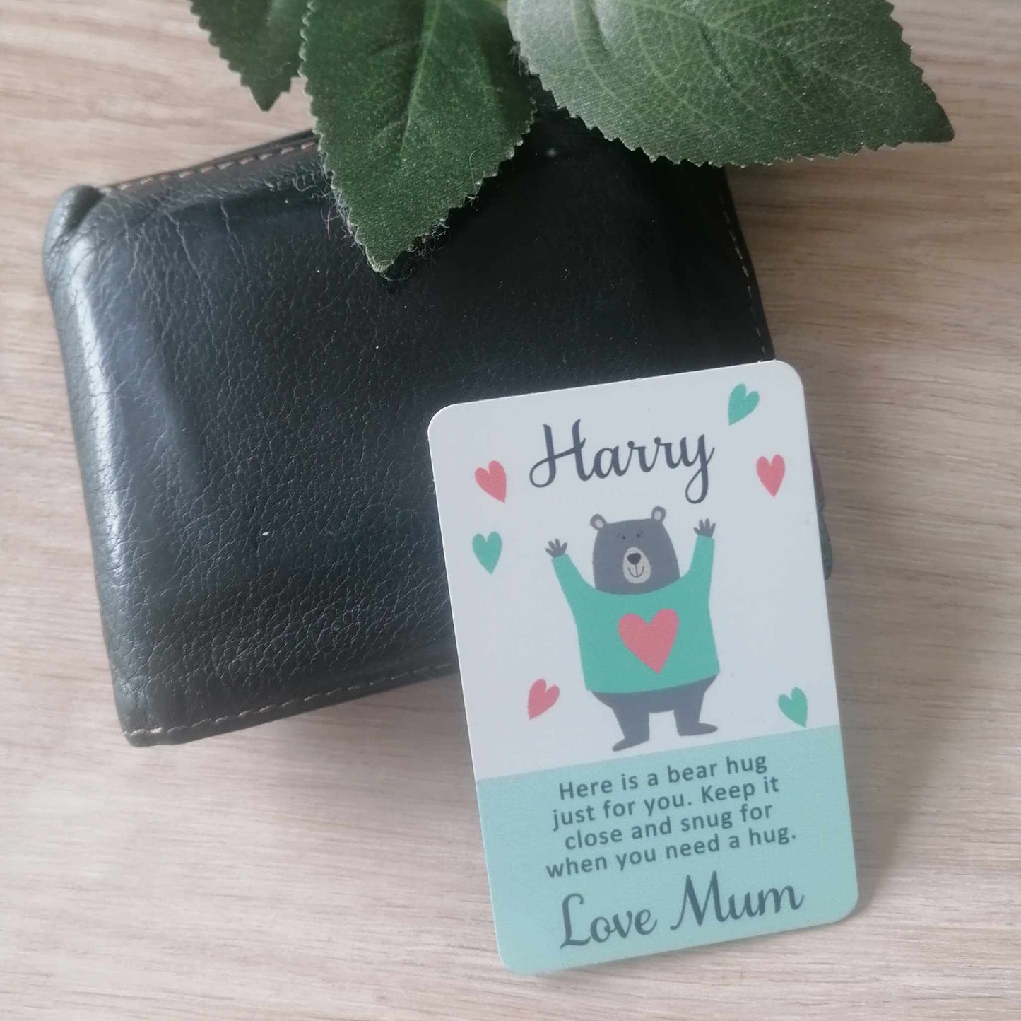 Pocket bear hug wallet card - personalised