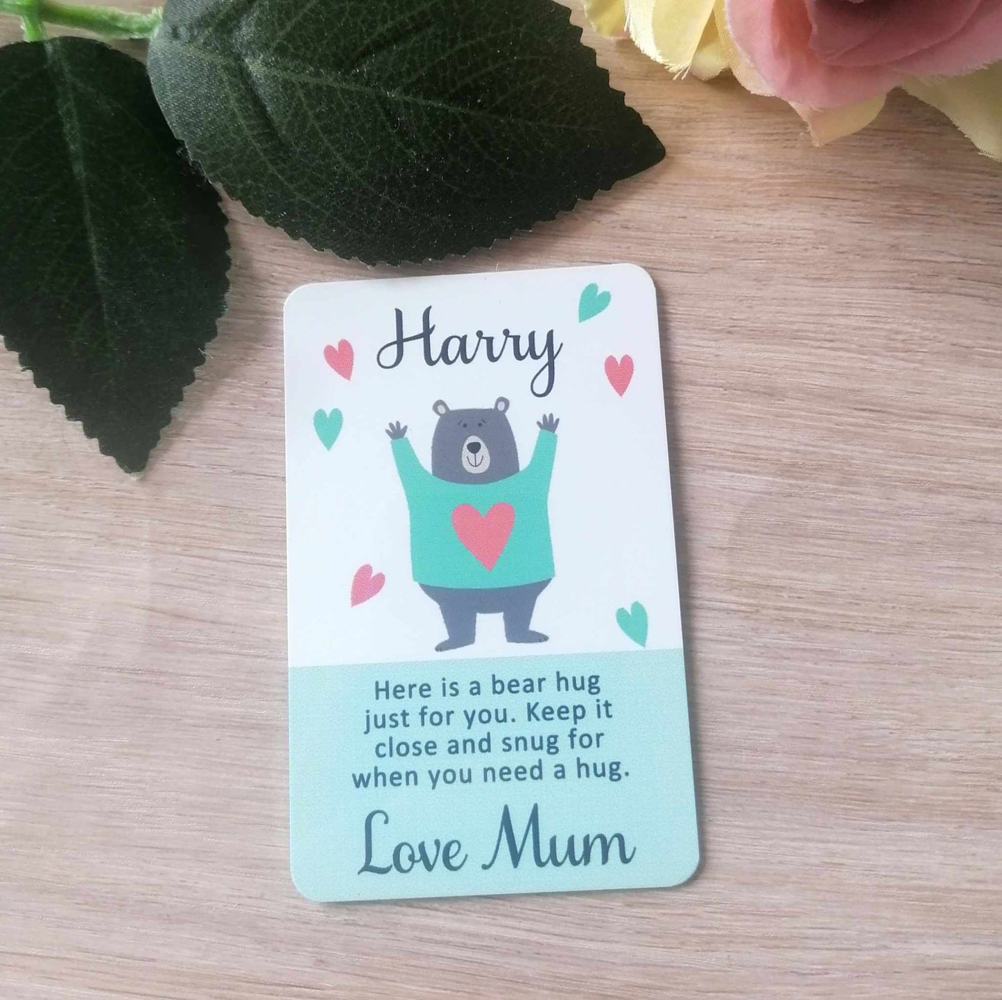 Pocket bear hug wallet card - personalised