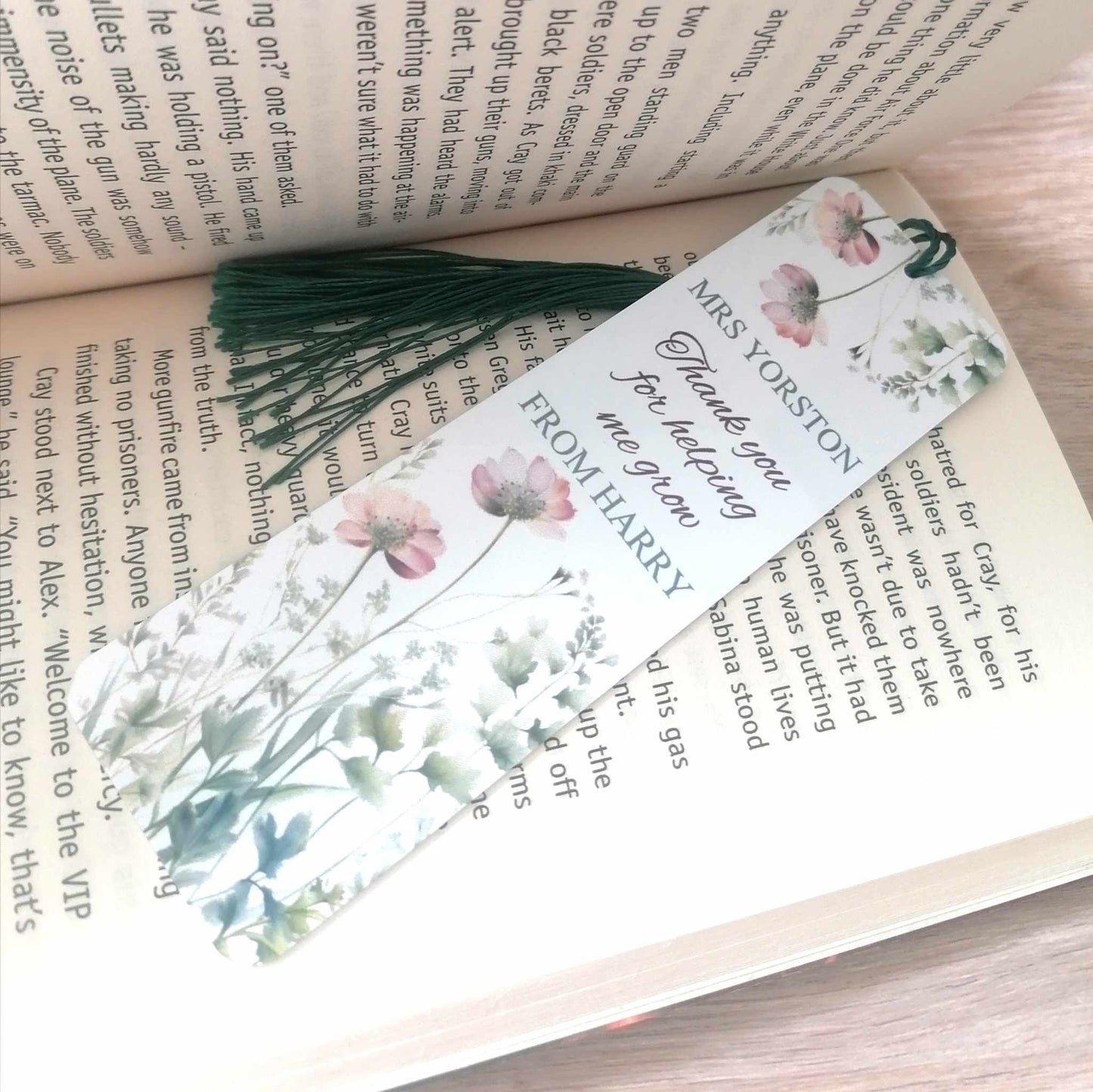 Teacher bookmark - floral - personalised