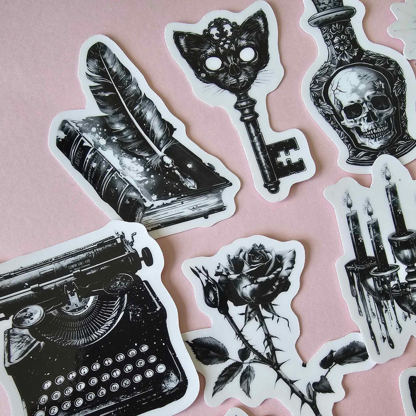 GOTH THEME STICKER PACK X 8 - BLACK VINTAGE STYLE GOTH