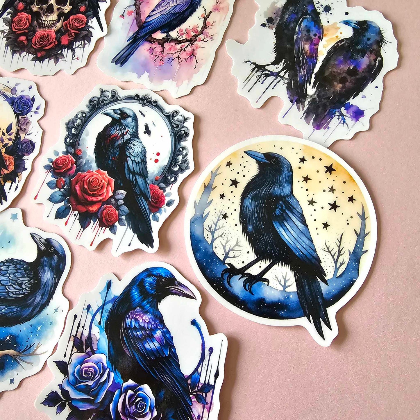 GOTH THEME STICKER PACK X 8 - CROW/RAVEN