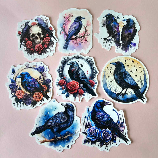 GOTH THEME STICKER PACK X 8 - CROW/RAVEN