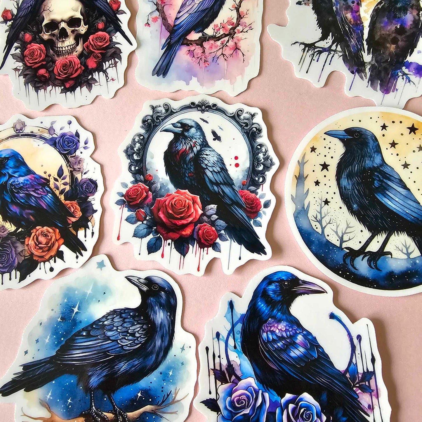 GOTH THEME STICKER PACK X 8 - CROW/RAVEN