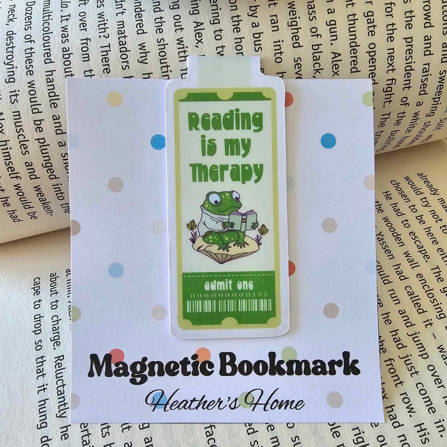 MAGNETIC BOOKMARK - READING IS MY THERAPY - FROG