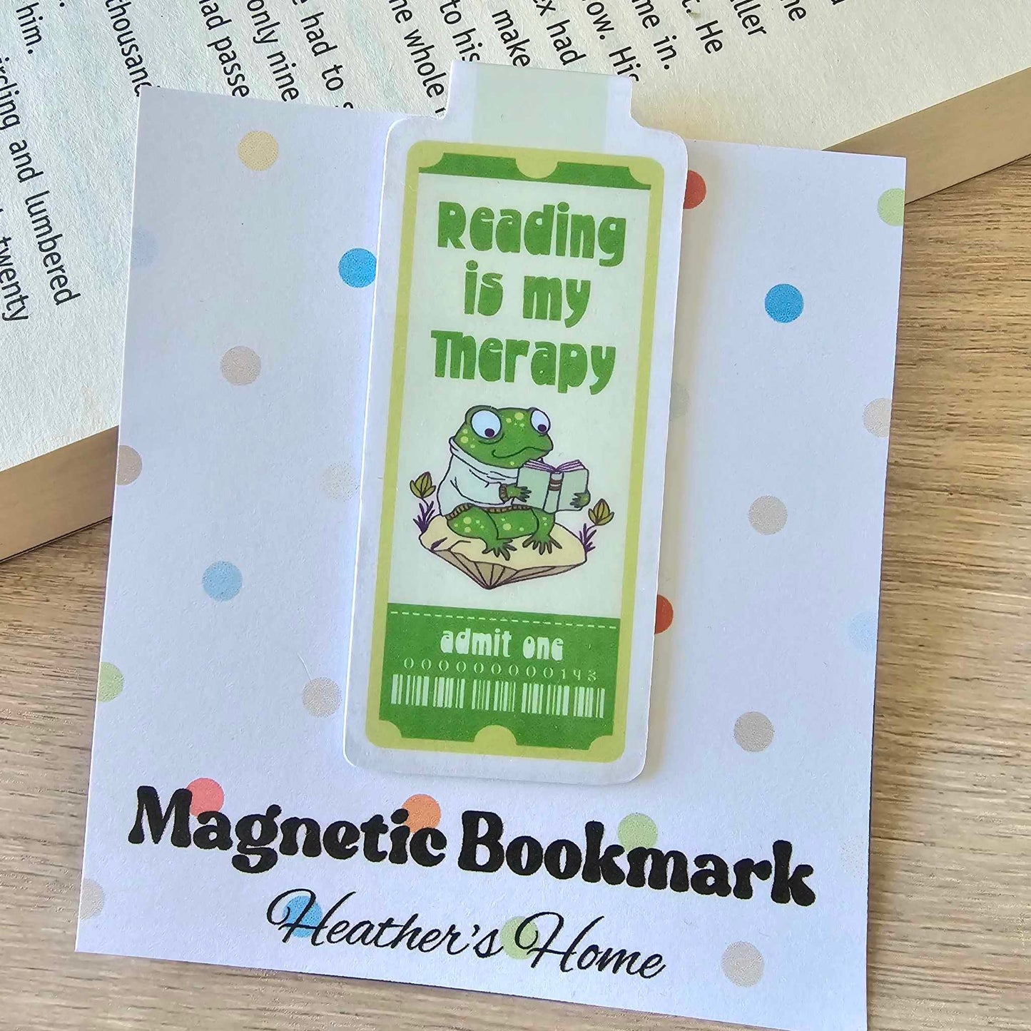 MAGNETIC BOOKMARK - READING IS MY THERAPY - FROG