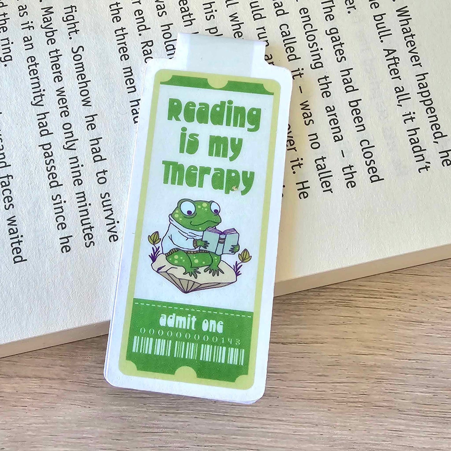 MAGNETIC BOOKMARK - READING IS MY THERAPY - FROG