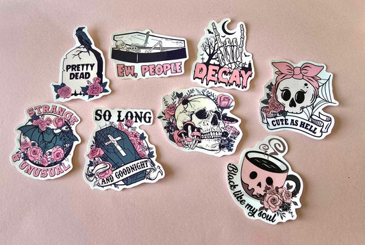 GOTH THEME STICKER PACK X 8 - PINK GOTH