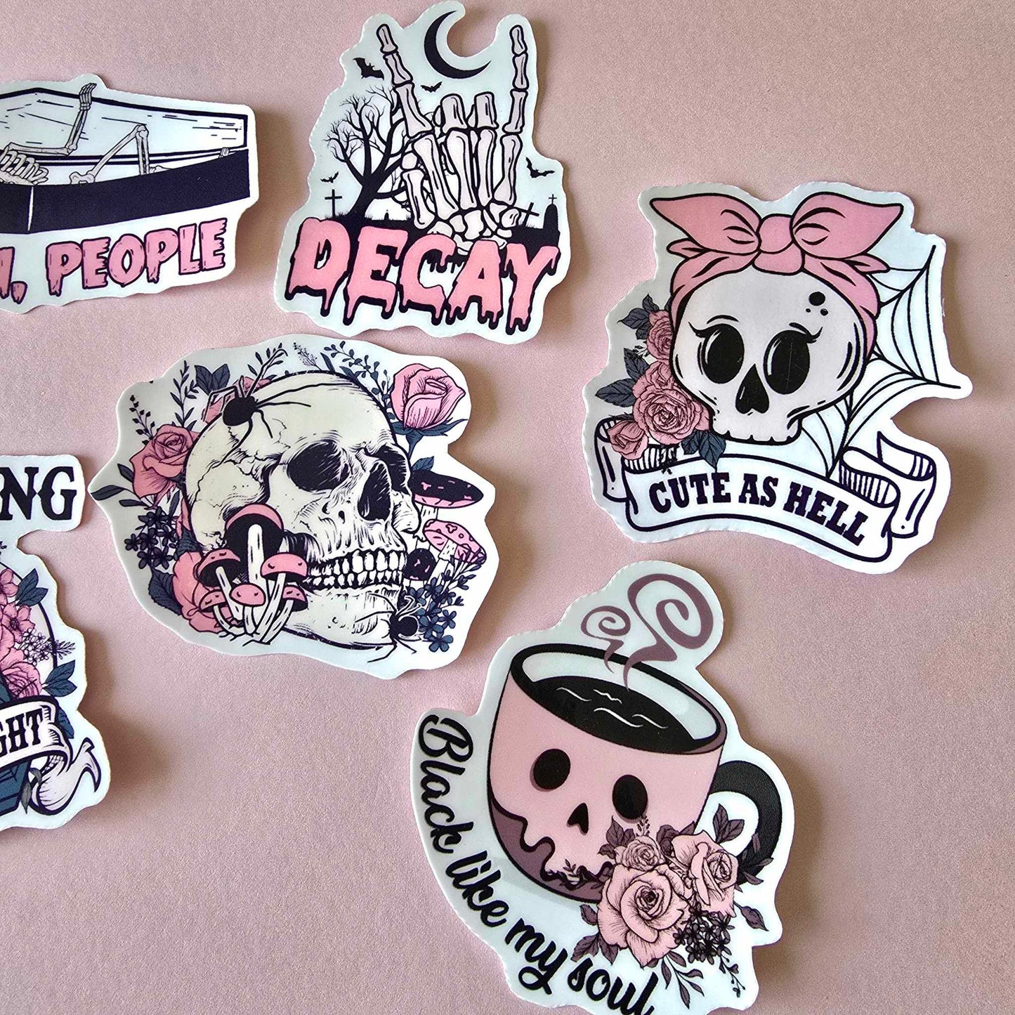 GOTH THEME STICKER PACK X 8 - PINK GOTH