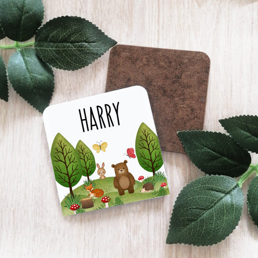 Personalised woodland theme coaster