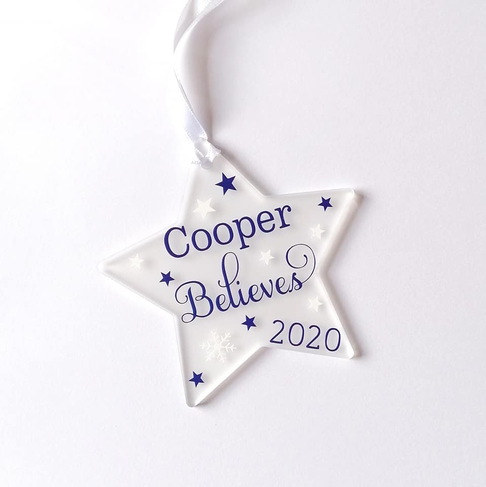 personalised believes tree decoration believe in xmas magic hanging acrylic decoration gift 