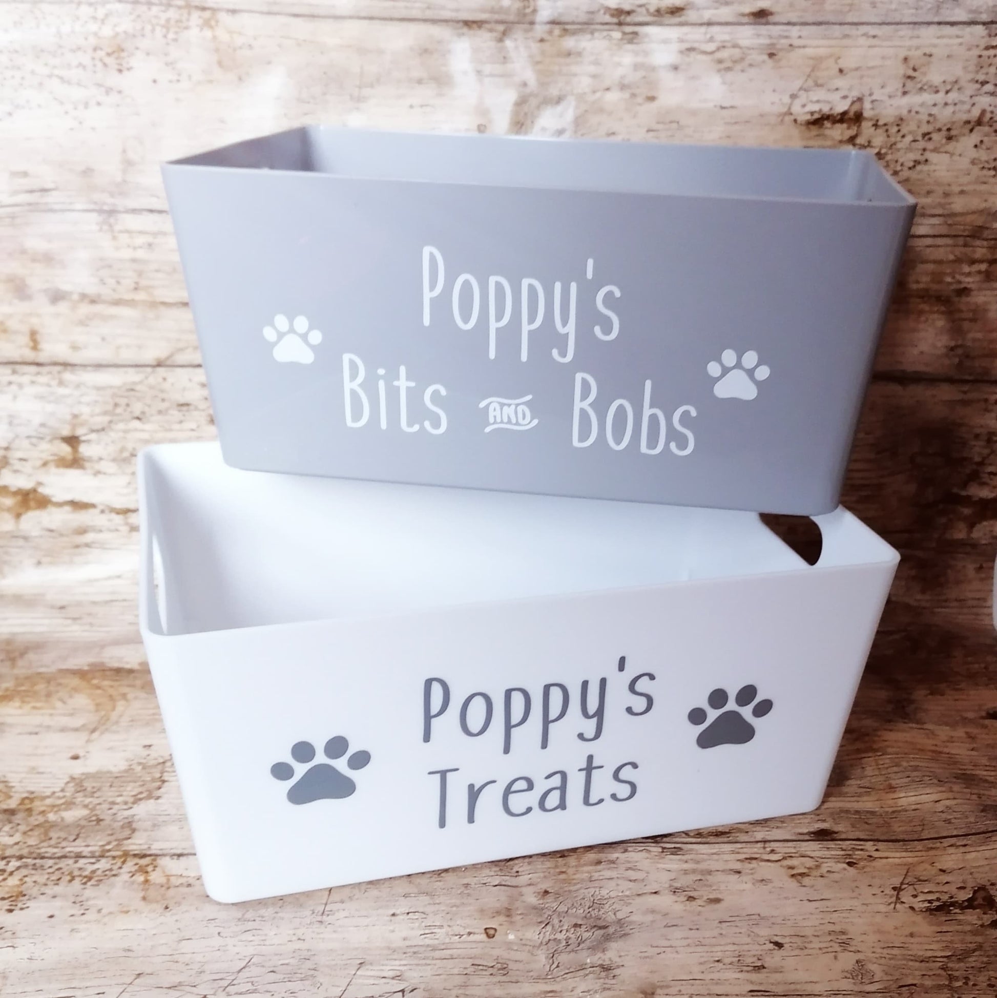 personalised pet accessory storage tub box pet treat tub dog bits and bobs box