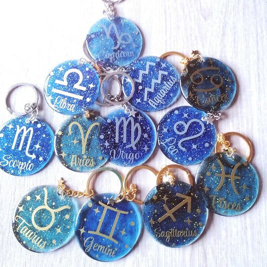 Zodiac sign keyring - resin - star sign gift