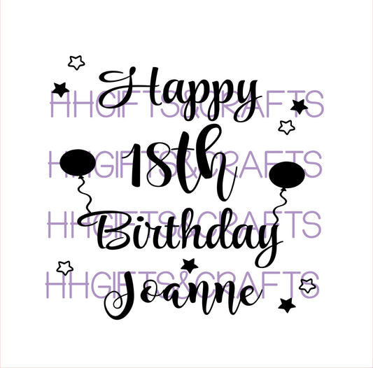 PERSONALISED BIRTHDAY VINYL DECAL TRANSFER FRAME BALLOON BIRTHDAY