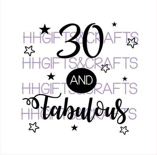 30 AND FABULOUS FRAME VINYL DECAL TRANSFER BOX FRAME VINYL BIRTHDAY