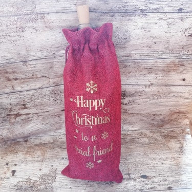 happy christmas to a special friend wine bottle bag xmas gift wine gift bag jute burlap hessian wine bag