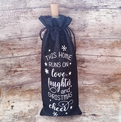 this home runs on love laughter and christmas cheer wine bottle gift bag burlap hessian bag wine gift bag family friends xmas gift