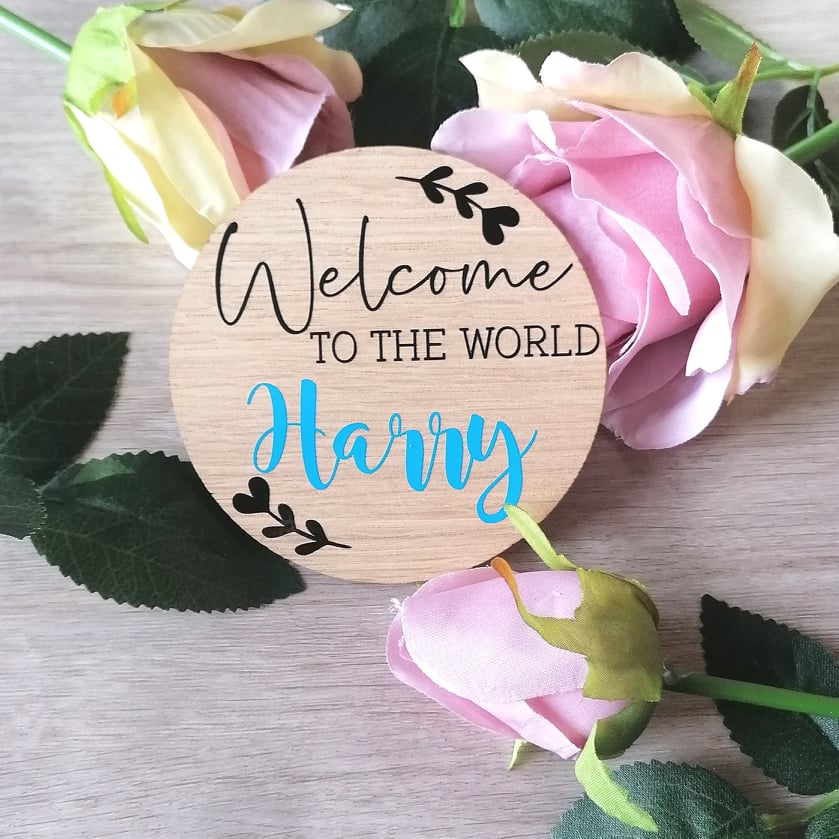 Welcome to the world (name) photo prop disc