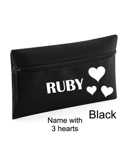 Pencil case - name and hearts design