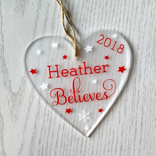 personalised believes tree decoration believe in xmas magic hanging acrylic decoration gift 