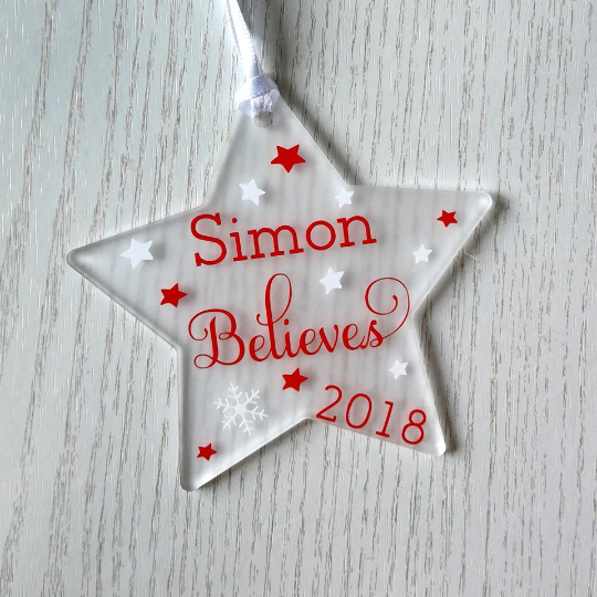 personalised believes tree decoration believe in xmas magic hanging acrylic decoration gift 