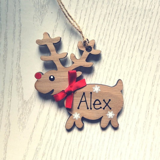 Personalised reindeer decoration - oak veneer