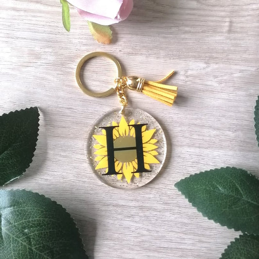 Personalised keyring with initial - sunflower theme